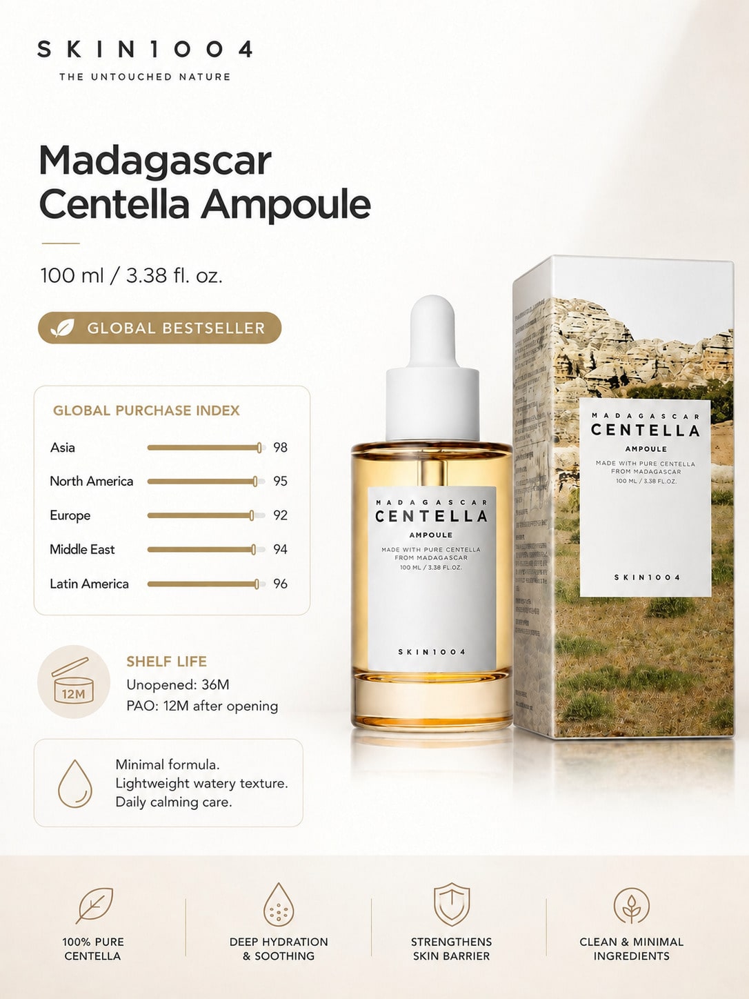 SKIN1004 Madagascar Centella Ampoule Sensitive Skin Comfort Hydrating Serum 55ml