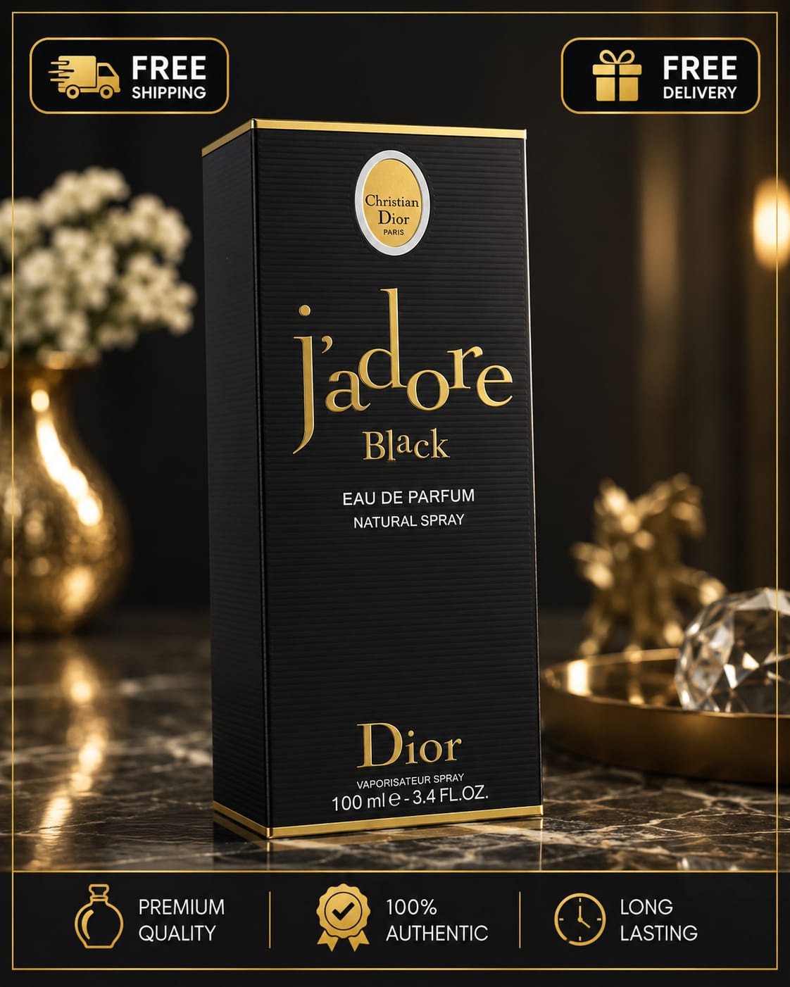 Christian Dior J'adore Black Eau De Parfum Natural Spray for Women 100ml (3.4 fl oz)