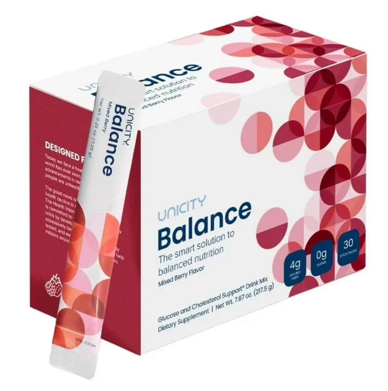 Unicity Balance Glucose & Cholesterol Support Drink Mix – Mixed Berry Flavor – 30 Stick Packs (217.5g)